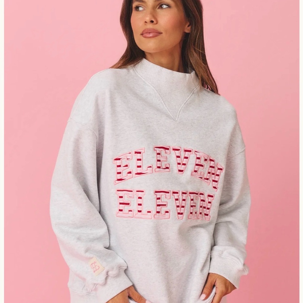Light Gray Crewneck Sweatshirt with Pink Logo